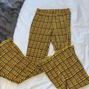 Zara Yellow Satin Plaid Pants